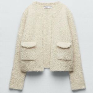 Zara Cropped Boucle Knit Cardigan